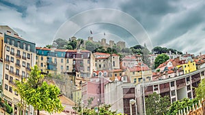 Lisbon, Portugal skyline towards Sao Jorge Castle.