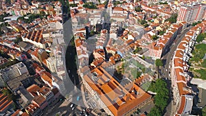 Lisbon Portugal sunny cityscape city centre view aerial panorama 4k drone high