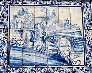 Lisbon, Portugal: tiles with bucolic scene in Loios square, Mouraria quarter