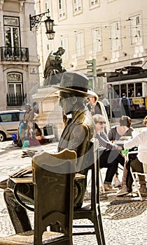 Lisbon, Portugal: Two statues of two poets: Pessoa and Chiado