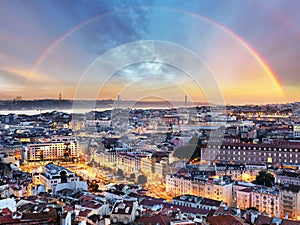 Lisbon with rainbow - Lisboa cityscape, Portugal photo