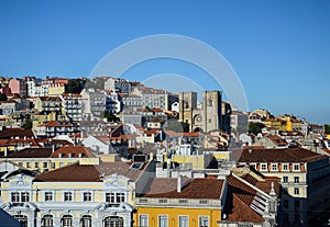 Lisbon rooftops with Se Cathedral Santa Maria Maior de Lisboa, in Portugal, Europe