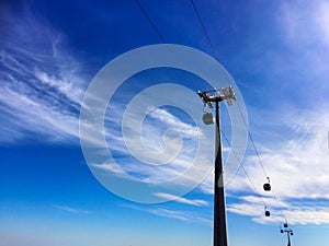 Lisbon`s cable car railway with four cable cars