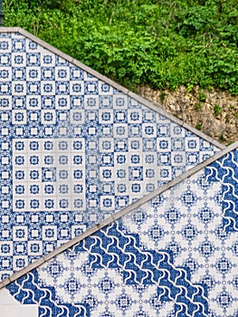 Lisbon\'s Staircase Charm - Blue and White Faiãnça Tiles