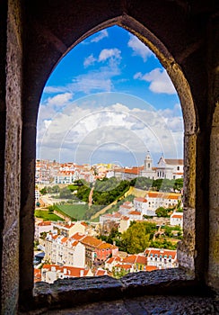 Lisbon through Sao Jorge Castle window, Portugal