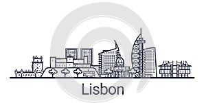 Lisbon skyline banner linear style. Line art