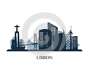 Lisbon skyline, monochrome silhouette.