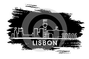 Lisbon Skyline Silhouette. Hand Drawn Sketch.