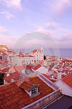 Lisbon, softly violet sunset