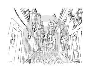Lisbon street drawn sketch.Vector illustration