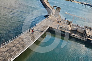 Lisbon and Tagus river across Olivais Dock