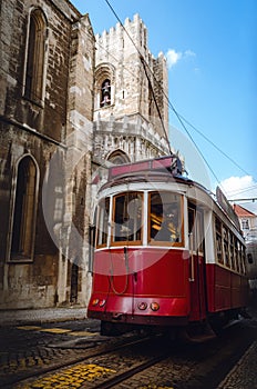Lisbon traditional electric cable tramcar