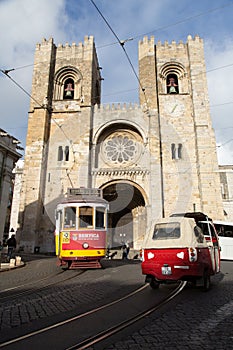 Lisbon tramway,tuk-tuk and cathedral Portugal