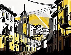 Lisbon Travel Illustration, Portugal Tourism Concept, Western Europe Drawing Imitation, AI Generative Content