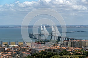 Lisbon Vasco da Gama Bridge aerial view panorama