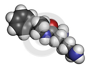 Lisdexamfetamine mesylate ADHD treatment drug molecule. Atoms are represented as spheres with conventional color coding: hydrogen