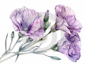 Lisianthus colorful flower watercolor isolated on white background