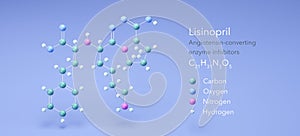 lisinopril molecule, molecular structures, angiotensin-converting enzyme inhibitors, 3d model, Structural Chemical Formula and