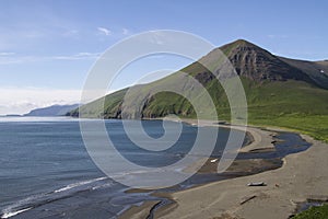 Lisinski bay summer landscape in the south-western part of Bering Island