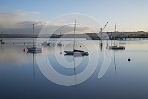 Liskeard, United Kingdom, June 22 2016, A shot of the river Tamar at sunrise , The Tamar is a river in south west England, that