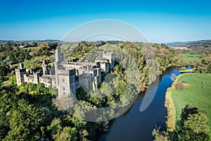 Lismore Castle, County Waterford, Ireland, on a tranquil spring day under a flawless blue sky