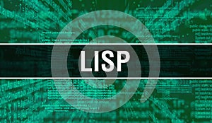 LISP with Digital java code text. LISP and Computer software coding vector concept. Programming coding script java, digital