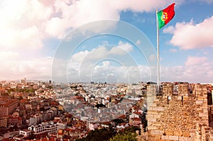 Lissabon, Portugal, top view with flag. Travel