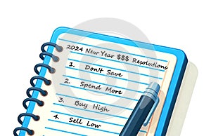 a list of bad very bad 2024 new year financial resolutions