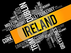 List of cities in Ireland word cloud