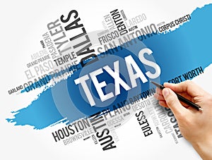 List of cities in Texas USA state word cloud