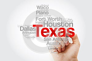 List of cities in Texas USA state word cloud map