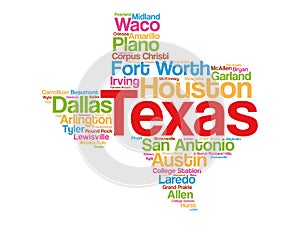 List of cities in Texas USA state word cloud map