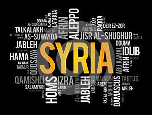 List of cities and towns in Syria, word cloud collage, business and travel concept background photo