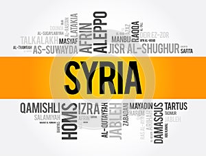 List of cities and towns in Syria, word cloud collage, business and travel concept background photo