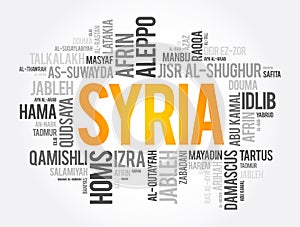 List of cities and towns in Syria, word cloud collage photo