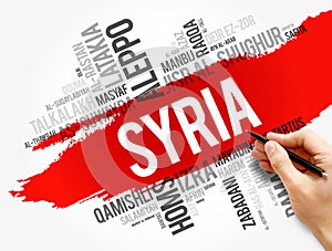 List of cities and towns in Syria, word cloud photo