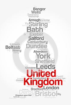 List of cities and towns in UNITED KINGDOM