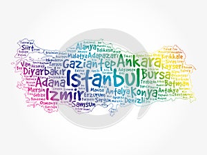 List of cities in Turkey word cloud map, concept background