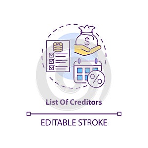 List of creditors concept icon