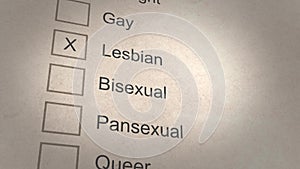 List of gender sexuality form for government document - Lesbian Version