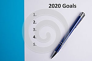 List of goals for 2020. . From Above. Copy space
