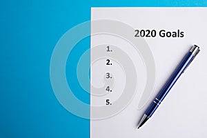 List of goals for 2020. . From Above. Copy space