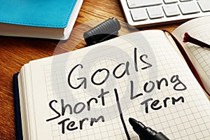 List of Goals with short term and long term