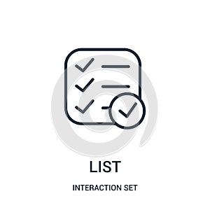 list icon vector from interaction set collection. Thin line list outline icon vector illustration