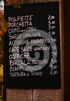 list of Italian cuisine foods in a snack bar which mean meatballs p photo