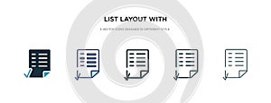 List layout with check boxes icon in different style vector illustration. two colored and black list layout with check boxes
