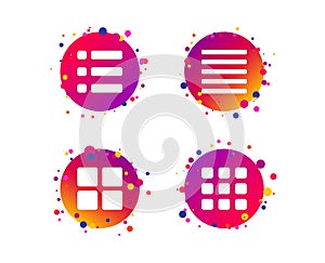 List menu icons. Content view options. Vector