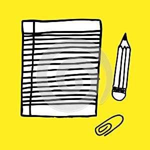 List notebook and pencil doodle Note paper vector