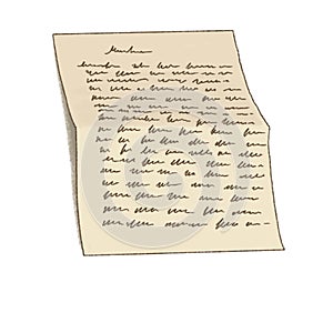 List of paper with handwriting. Handwritten letter. Old fashioned letter. Calligraphy.
