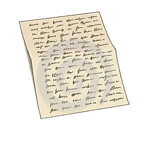 List of paper with handwriting. Handwritten letter. Old fashioned letter. Calligraphy.